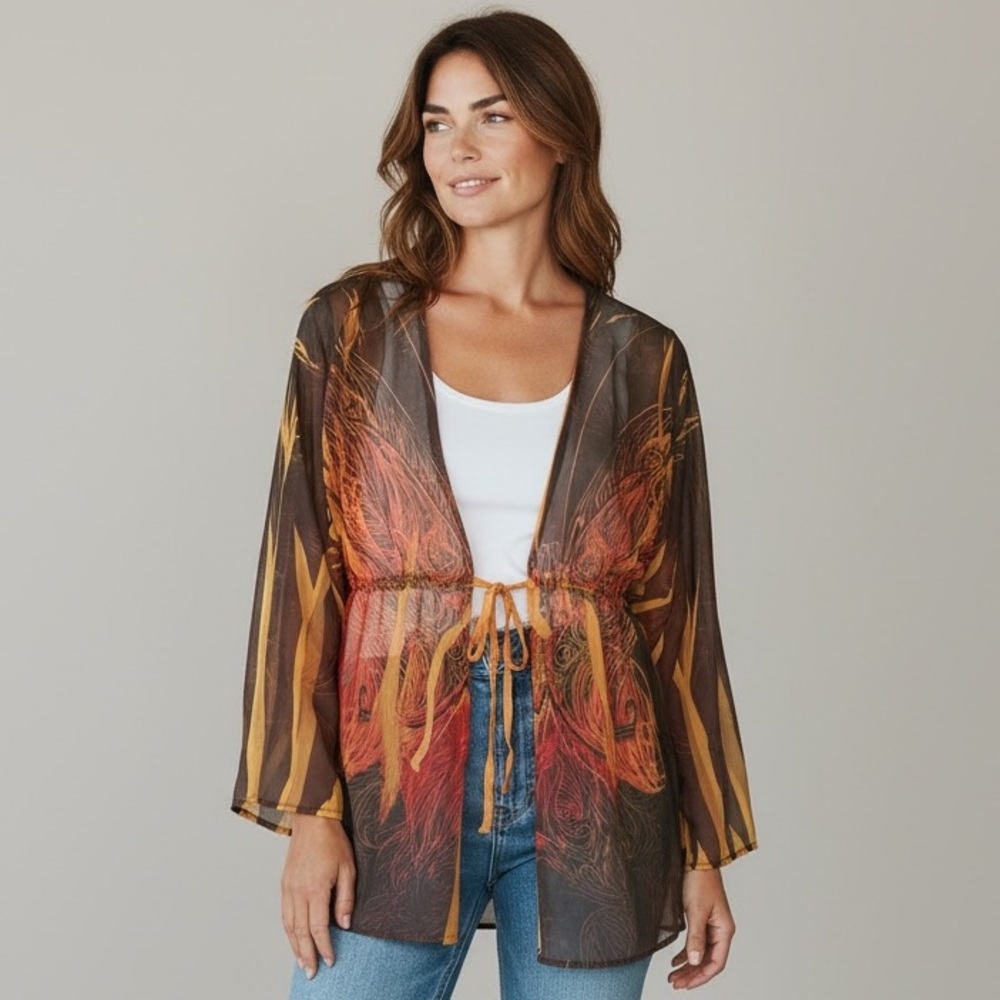 DANIEL BENJAMIN ladies sheer butterfly cover-up NWOT XL